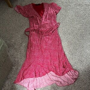 Elegant Red Floral Wrap Dress